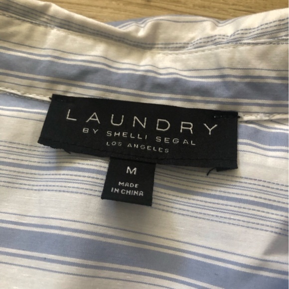 Laundry by Shelli Segal Blue Striped V-Neck Blouse - Picture 7 of 8